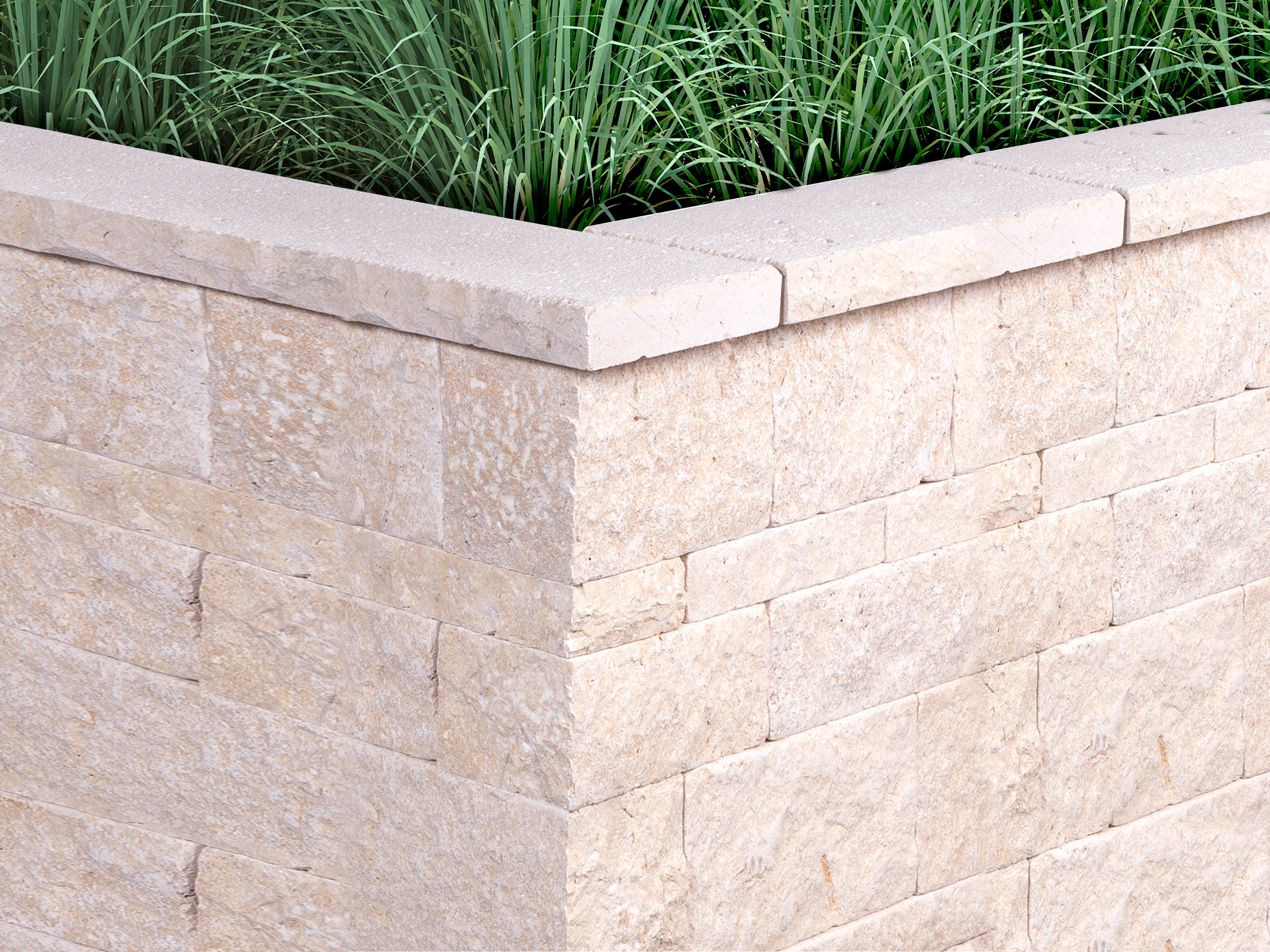 Mauersteine Kalkstein Cremona mit Gras