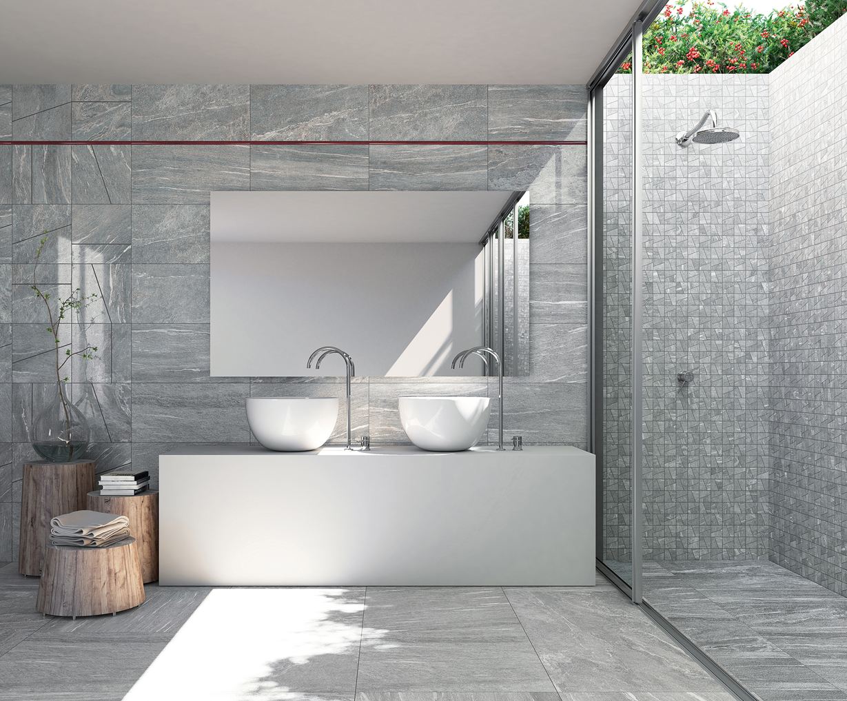 Schön und pflegeleicht: Dolomit Silver im Bad Badezimmer mit Feinsteinzeug-Fliesen Dolomit Silver