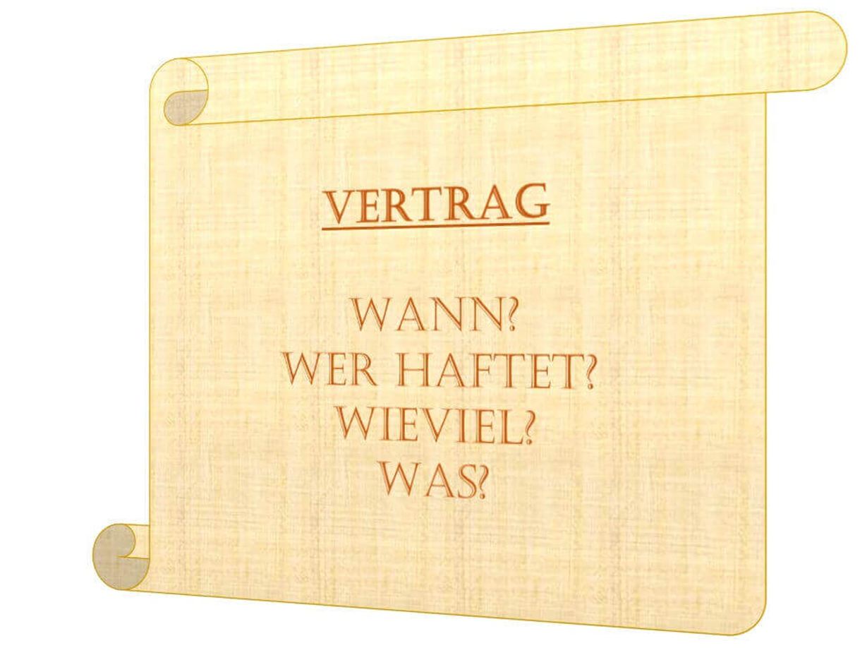 Symbolbild eines Vertrags mit den wichtigsten Fragen