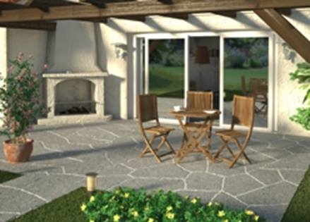 Polygonalplatten Granit Mundo Grau geflammt medium